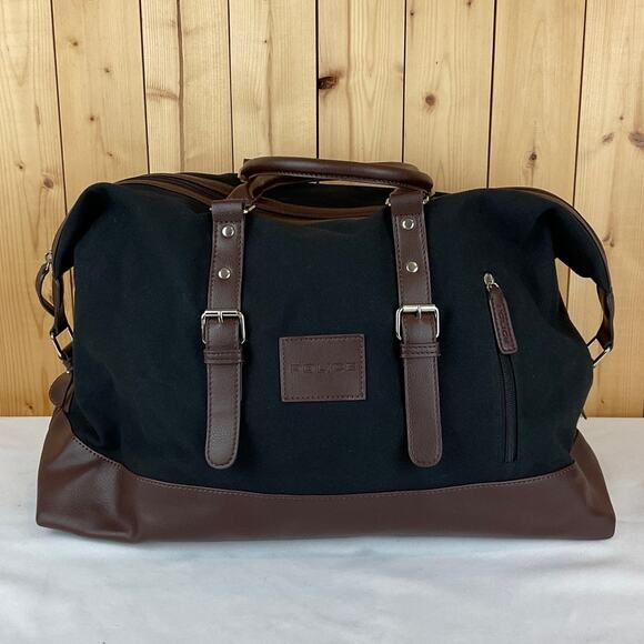 Police Canvas Duffel - Black and Brown about 19 x 8 x 15 inches
